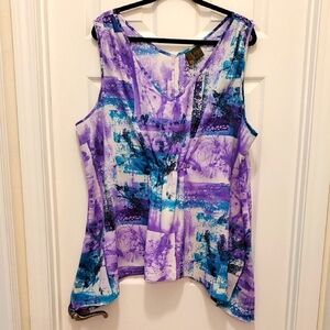 Watercolor 🌻 Serenade Women's Handkerchief Hem Sleeveless Top 2X Spring Summer